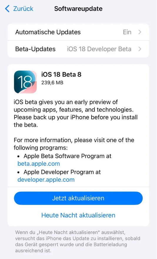 沙市苹果手机维修分享苹果 iOS / iPadOS 18 开发者预览版 Beta 8 发布 